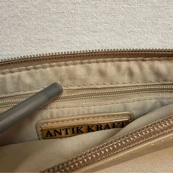 Antik Kraft Parker 2-in-1 Woven Satchel Vegan Leather Camel...